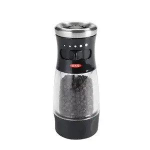 OXO Softworks Pepper Grinder: Black Refillable Spice Mill, Stainless Steel, Mess-Free Design, 5.65" Height