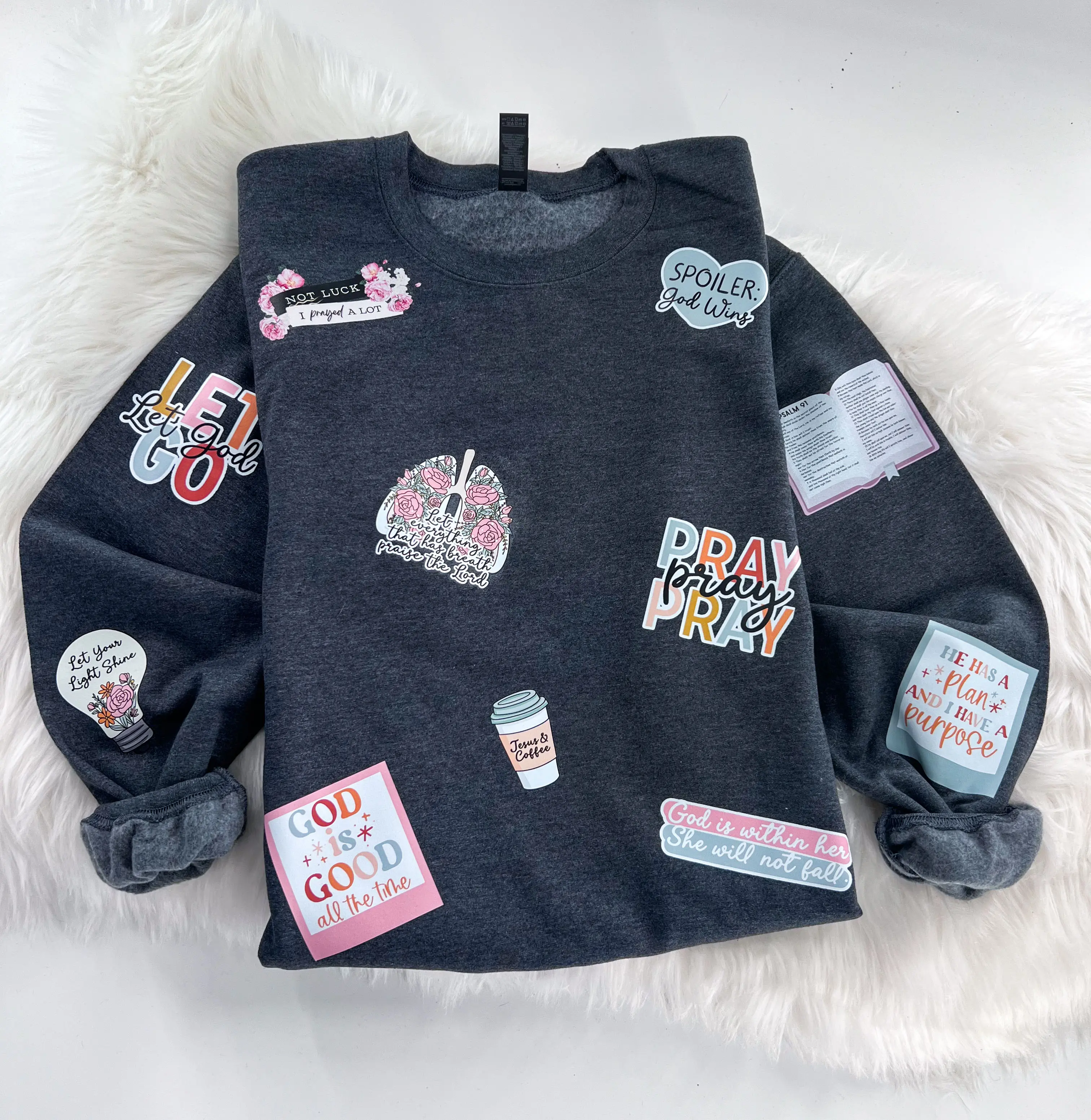 Faith Affirmation Bible Study Christian Sweatshirt or Hoodie with Sleeve Prints Comfy Unisex Tops Oversized Cotton/Poly Blend Soft Fabric Pullover for Man