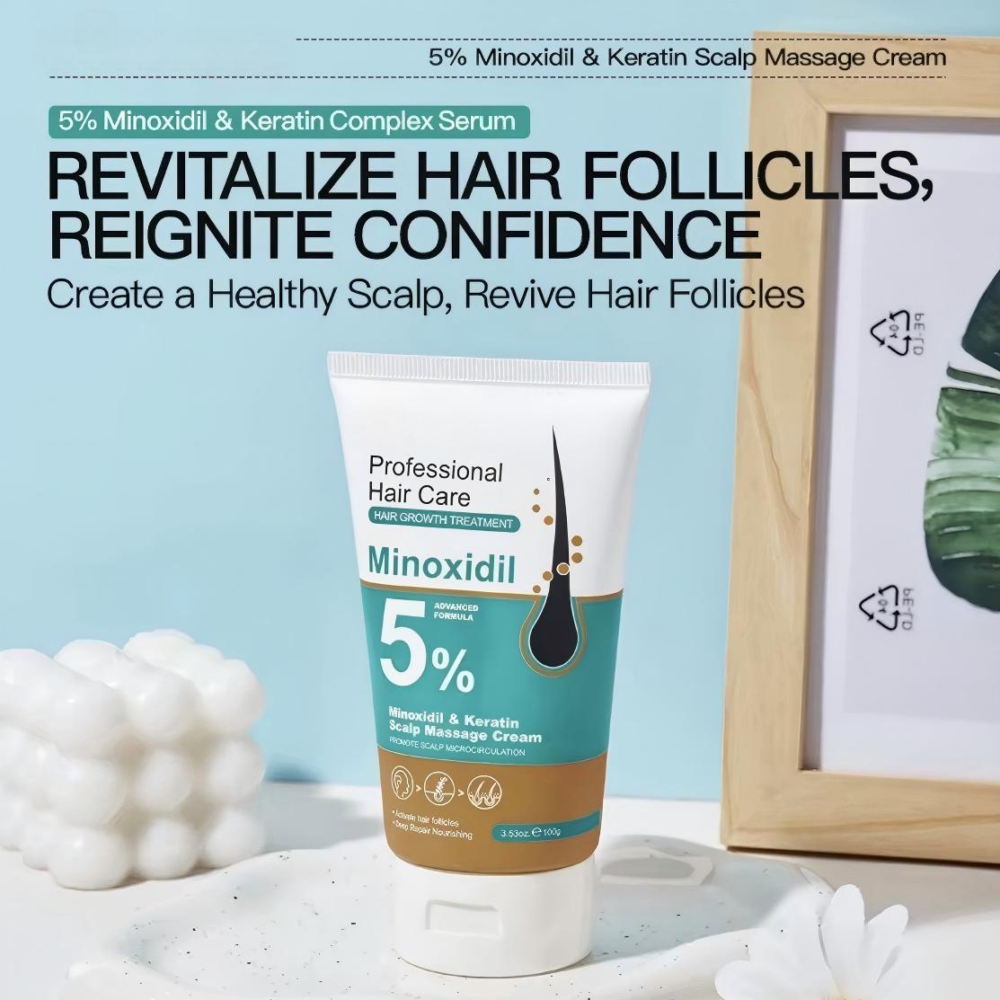 [BUY 1 GET 1 FREE] 5% Minoxidil Hair Growth Scalp Massage Cream with Keratin & Ginger Extract for Men Women Prevents Loss Repairs Follicles Promotes Fast Regrowth Strengthens Roots Scalp Nourishing Strengthening Essence Haircare Buy 1 Get 1 Free