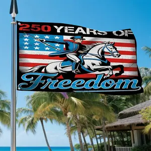 1pc 250Th Anniversary Celebration Of Free America Long Sleeve Flag Outdoor Wind Flag with Yard Guard Hole, Durable Fabric, Patriotic And Holiday Decor, Classic Design, Home And Motorcycle Flag