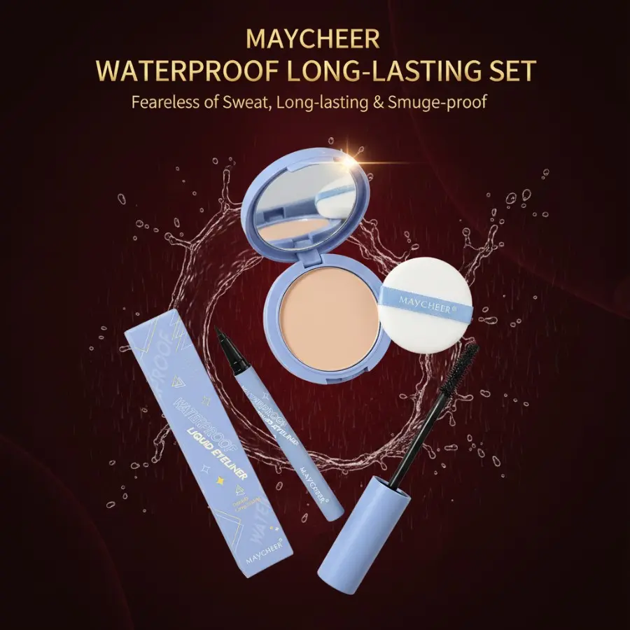 Maycheer Makeup Set, Cosmetic Makeup Set, Oil-Control Setting Powder, Waterproof Eyeliner, Volumizing Mascara, Beginner-Friendly, Daily Use, Valentine's Gift, Face Makeup Sets