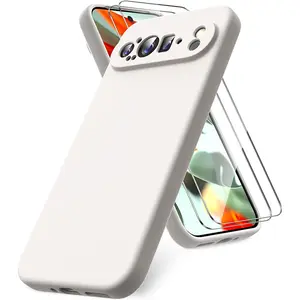 Case for Google Pixel 9 Pro XL Case, 2 Pack Tempered Glass Screen Protector, Soft TPU Liquid Silicone Case, Shockproof Rubber Silicone Gel Case