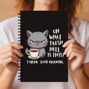 Funny Angry Cat Spiral Notebook, Oh What Fresh Hell Design, Ideal for School, Work & Journaling, Cute Desk Accessory Gift