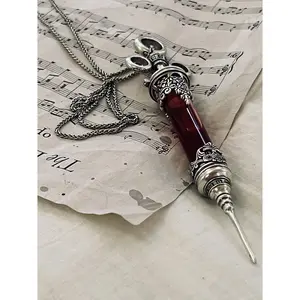 Gothic Victorian Medieval Witch Magic Potion Syringe Glass Bottle Pendant Nelace Unique Design Retro Court Sle Faion Je...