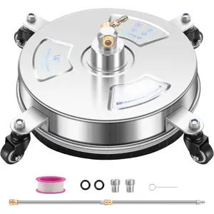 14"  Washer Surface Cleaner with 4 Wheels - Stainless Steel Surface Cleaner for  Washer Attachment for Concrete, Patio, Sidewalk, Deck and Driveways - PWS14