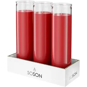 Simply Soson 7 Day Red Pillar Candles - Set of 3, 90 Hour Burn Time, Unscented, Religious & Memorial Candles Casa Antigua Decor Decoration Decorative Glass Jar Light Traditional Wedding Ornaments Gift