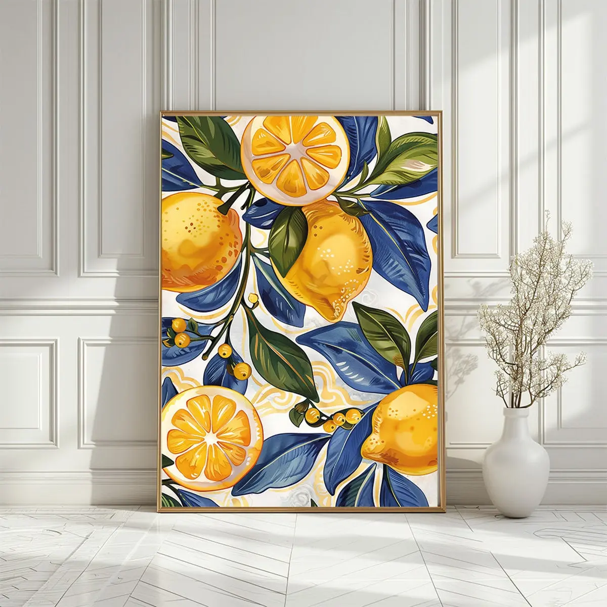 Summer Vibes Minimalist Illustration Poster, Boho Kitchen Wall Art with Lemons, Sicilian Style Lemon Tree Print | 5 Sizes (8x12–27x40 inch), Room Decor, Unframed