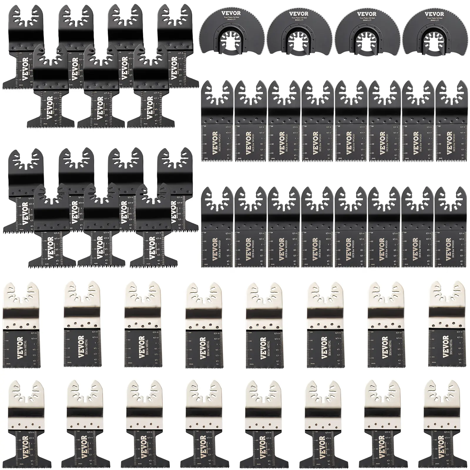 50 PCS Oscillating Saw Blades, Quick Release Multitool Blades Kit, HCS Tool Blades for Wood Plastic Metal Nails Bolts, Compatible with Dewalt Dremel Fein Worx Bosch Makita Milwaukee