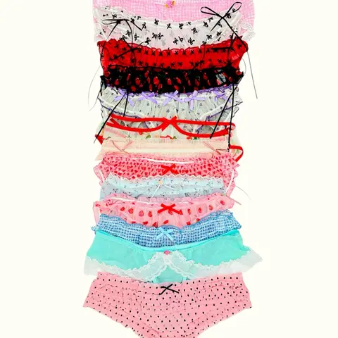MILANBLOCKS 2026 New Mixed Bundles XS-3 LingerieXL Soft Girl Sheer Knicker Fitted Lace Panties with Floral Embroidery & Ruffle Details Casual Elegant Underwear