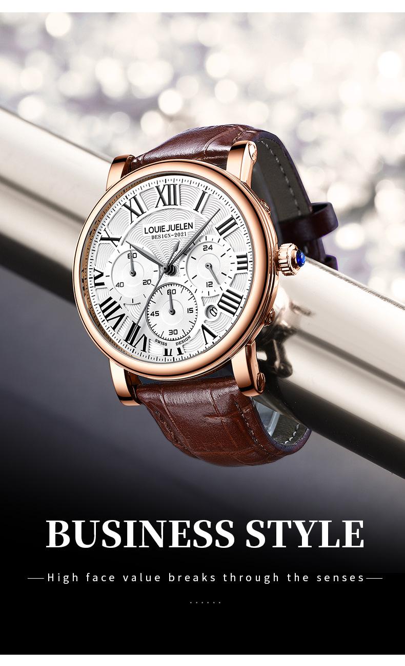 LOUIE JUELEN Luxury Men's Business Watch - 2025 New Multifunction Waterproof Quartz Wristwatch, Genuine High-End Fashion Men's Watch