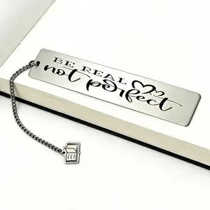 1pc Stainless Steel Bookmark "Easy Stainless Steel Long Bookmark with Heart Embellishments, Everyday Reading Additions, Non-Fading Metal Bookmark, Personalized Trendy Self-Growth Additions, Niche Inspirational Bookmark with The Quote 'Be Yourself