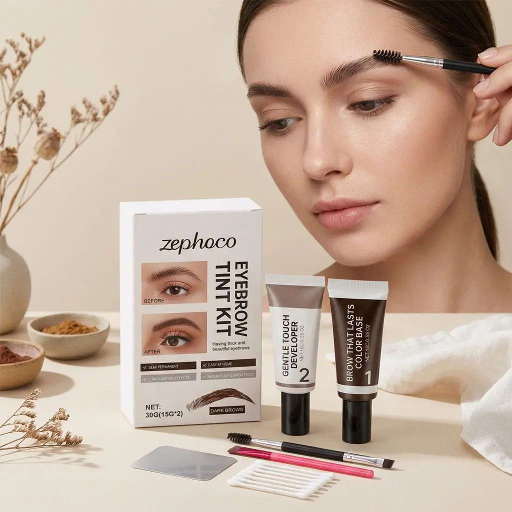 Zephoco Deep Eyebrow Kit, Brow Tint Kit, Natural Look, Long-Lasting Waterproof Formula, Easy Application, Perfect for Daily Use, Eyebrow Dye Kit, Brow Tinting Kit