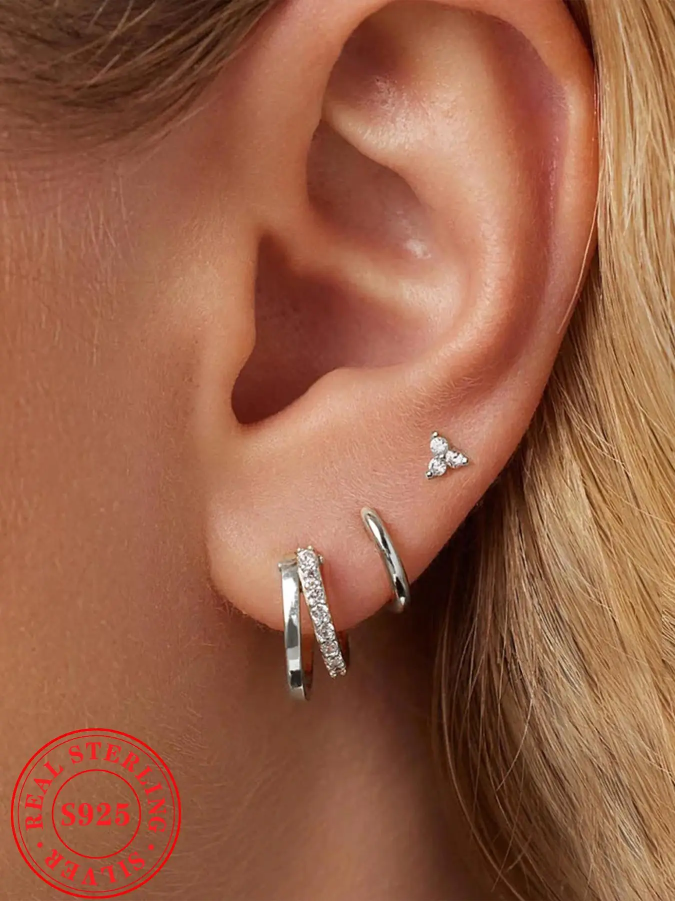 S925 Sterling Silver Glittering Earrings Set, Elegant Stud & Hoop Earrings for Women for Party, Daily Decor, Trendy All-match & Exquisite Jewelry for