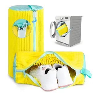 Shoe Washing Machine Bag,  Reusable  Shoes Laundry Bag for Washer & Dryer with Concealed Heavy-Duty Zipper to Protects Shoes & Machine, Cleaning Bag for Sneakers & Tennis Shoe(Yellow)