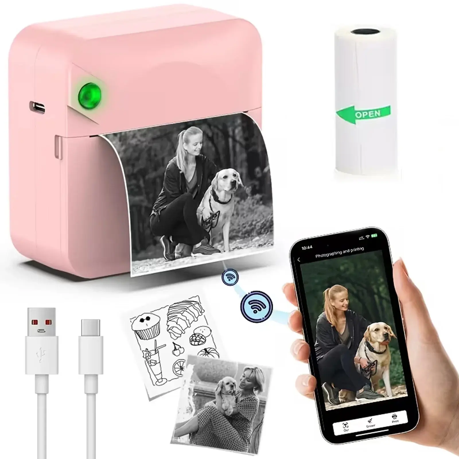 Mini Thermal Sticker Printer Pocket Photo Label Note Printer Inkless Compact Printer for Photos, Labels, Notes Compatible with iOS & Android Available in Pink and Blue Ideal for Learning, Office, and DIY Projects summerwins