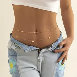 Two-piece summer round green bead belt chain, bikini multi-layer waist belly chain, Women's jewelry, sexy beach body chain