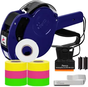 Perco Lite 1 Line Price Gun Kit - Includes 2 Rolls Each of Yellow, Fluorescent Green & Fluorescent Pink Labels, 1 Roll of White Labels (Preloaded), 1 Scraper, 2 Ink Rollers (1 Preloaded) & 1 Gun Clip