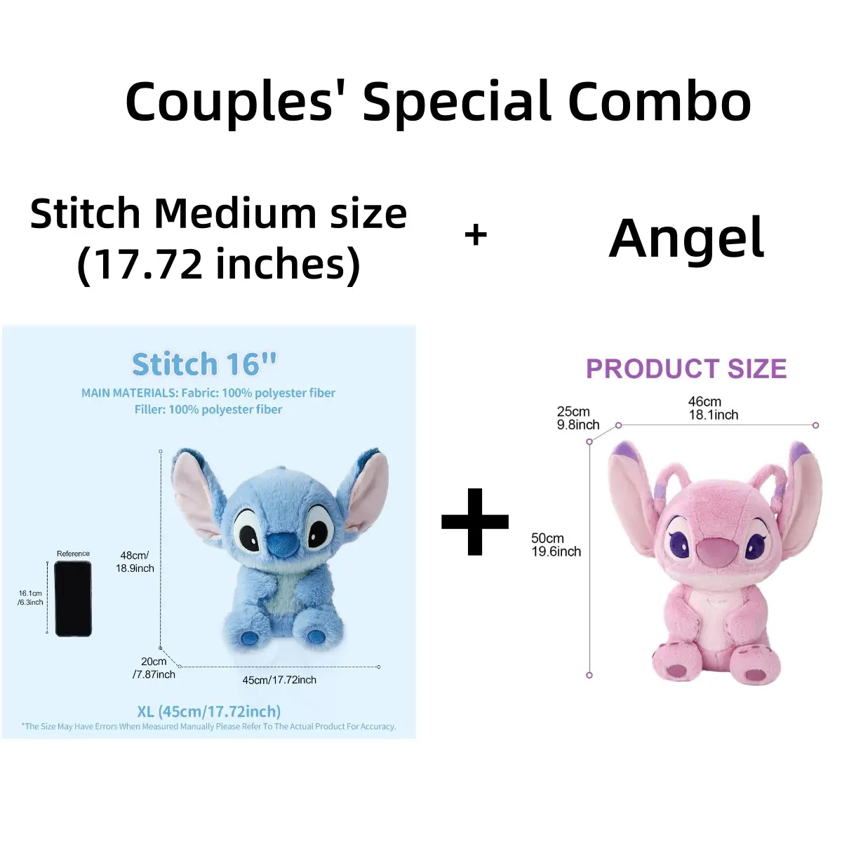 Stitch Medium (17.72 inches) + Angel（2pcs）