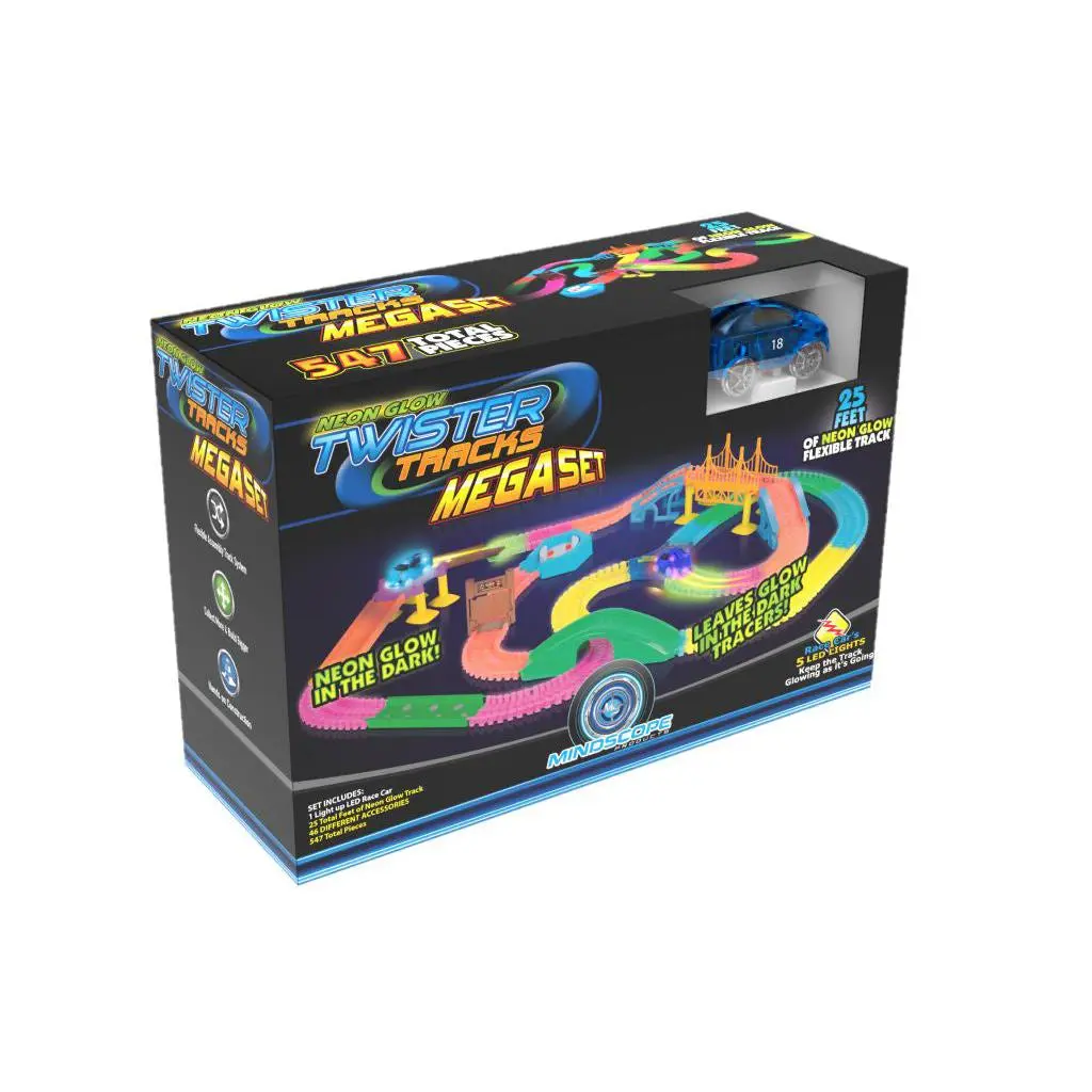 Twister Tracks Glow In The Dark Tracks Mega Set with Accessories Toyset Diecast Cars