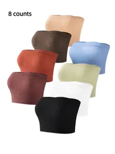 Women's Solid/Cat Wireless Tube Top, Casual Comfortable Ribbed Strapless Lingerie Top For Daily Wear, Summer Outfits 2024, Summer Outfits 2024, Breathable Women's Lingerie, Casual Comfy Bras