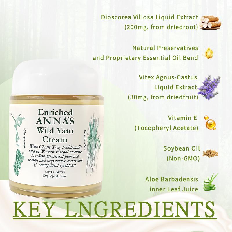 Enriched Anna's Wild Yam Cream Organic for Hormone Balance Women's Support for Perimenopause & Menopause All Skin Types 10g Topical Cream