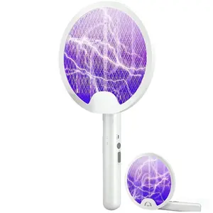 2026 Electric Fly Swatter Racket, 2 in 1 Smart Bug Zapper with USB Rechargeable Base Motor for Efficient Operation 3-layer Mesh USB Cable for Indoor and Outdoor Use Household Items Appliances Mosquito Trap Mosquito Repellent