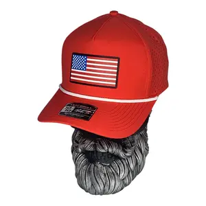 American Flag PVC Patch - 5 Red 5 Panel Rope Snapback Hat