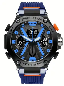 Men's Dual Screen Fashion Analog-Digital Sporty Waterproof Watch, Waterproof LED Backlight, Alloy Case, Casual Style, Dial, All Seasons, Sports Digital Watch, Multifunctional Digital Watch
