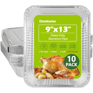 Thickened 10 Pack Heavy Duty Aluminum Pans with Lids 9x13 Disposable Aluminum Foil Pans Half Size Steam Table Foil Baking Tray for Cooking Baking Roasting & Chafing Carton Packaging