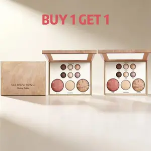 [BUY 1 GET 1] 4-in-1 Full Face Value Palette - Budget-Friendly Eyeshadow, Blush, Bronzer & Glow Highlighter Set for Daily Glam Makeup Cosmetic Smooth Compact