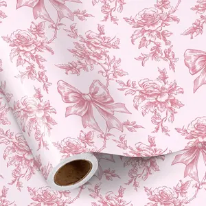 Floral Bow Wrapping Paper Roll, Mini Roll, Elegant Roses and Bows Design, Sweet   Wrap for Girls, Wedding, Birthday, Valentine's Day, Bridal Shower, 17 Inches x 16.4