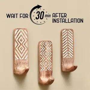 Boho Style Wooden Wall Hooks Set, Storage Hooks, Rust-Resistant Material, Easy Installation Adhesive, Perfect for Bathroom & Home Decor
