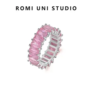 Romi Uni Studio Gold Baguette Ring 18k Gold Plated Brass CZ Gems Tarnish Resistant Water Resistant Hypoallergenic Not Adjustable