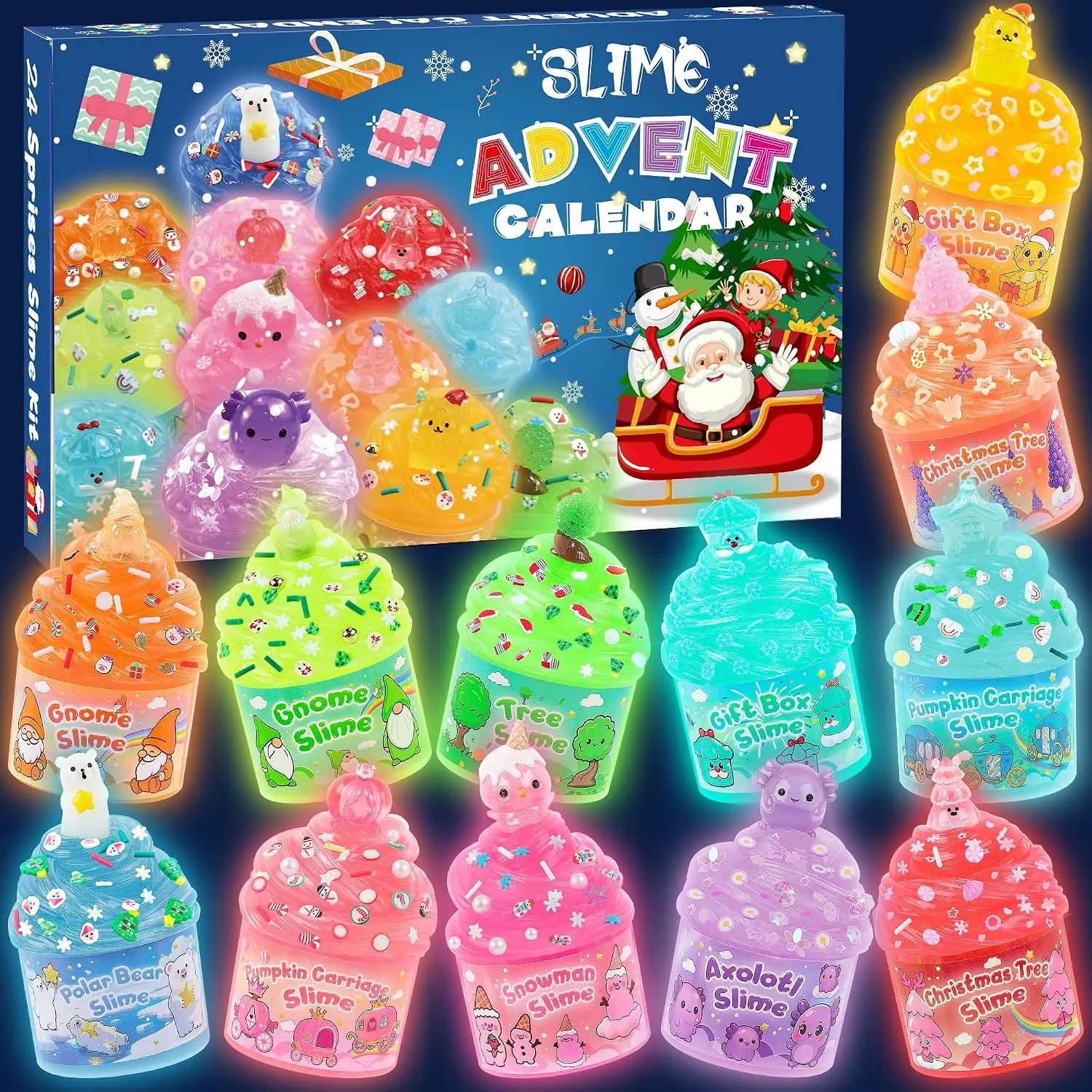 Slime Advent Calendar 2026, Christmas Countdown Calendar, 24 Days of Surprises with Glow-in-The-Dark Slime Kit, Halloween Toy for Kids Toddlers Teens Girls Boys