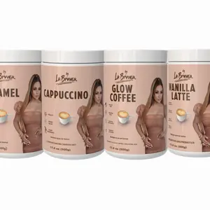By La Bronca 4-Flavor Instant Coffee Beverage Bundle - Caramel, Cappuccino, Vanilla Latte, Glow Coffee Collagen Supplement