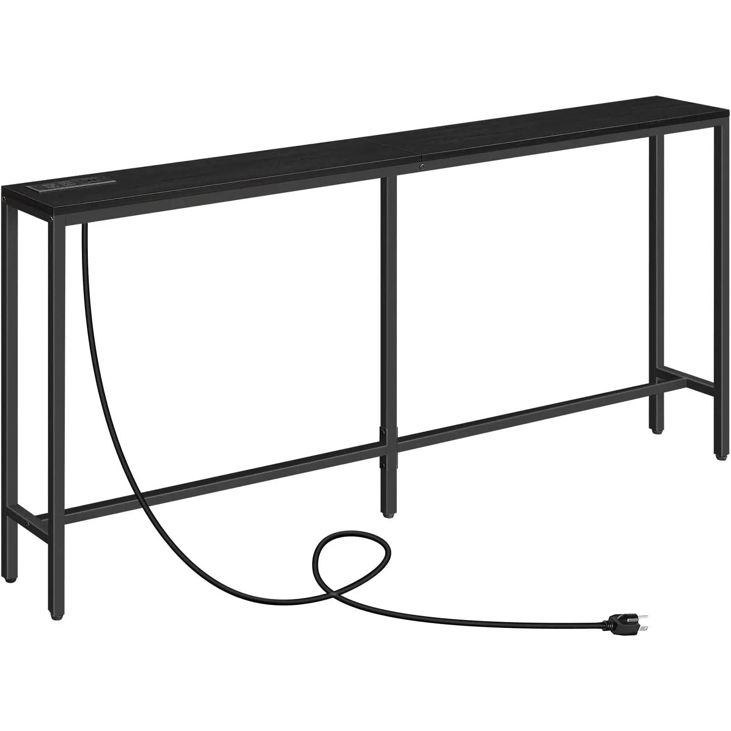 63" Console Table with Power Outlet, Narrow Sofa Table, Industrial Entryway Table with USB Ports, Behind Couch for Entryway, Hallway, Foyer, Living Room, Black CTHB16E01