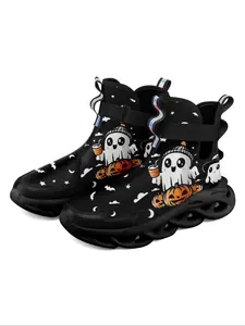 Men's Cartoon Ghost & Pumpkin Pattern High Top Sneakers, Casual Comfortable Sports Shoes for All Seasons, Fashionable Sneakers for Men