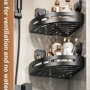 Suction Cup Tripod Wall-Mounted Corner Storage Rack for Bathroom, Toilet, Washbasin, No-Drill Required, Space-Saving Organizer