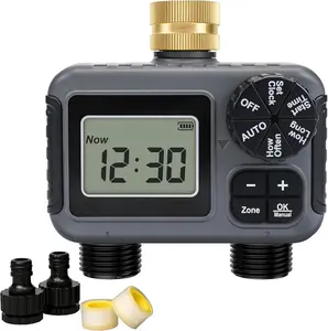 2-Zone Sprinkler Timer with Brass Inlet & Outlet  Programmable Garden Hose Water Timer with Rain Delay, Manual & Automatic Irrigation Controller for Yard, Lawn & Outdoor Watering