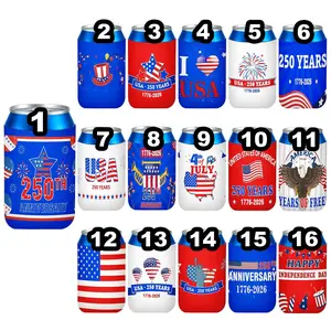 USA 250th Anniversary Drink Cooler Sleeves, Patriotic Can Holder for 4th of July Party, Collapsible Insulated Beverage Covers Decoration