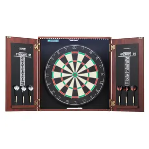 fathersdaygift VEVOR Dartboard and Cabinet Set, Ready-to-Play Bundle Official Size Dartboard Cabinet, Steel Tip Dart Hideaway Cabinet, Features LED Light, Easy Assembly, Complete with All Accessory, for Cricket Game