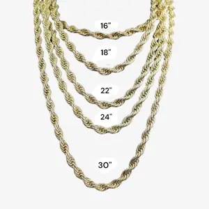 Unisex Rope Chain / Bracelet 2.5mm-10mm 14k Gold Plated 8"-24" Choker Hip Hop Jewelry Necklace Fashion Accessories for All Occasions