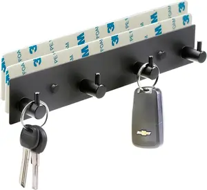 Key Hooks for Wall, Self Adhesive Key Holder for Wall with 2 Self-Adhesive Tapes, No Damage Key Holder Rack for Wall with 4 Key Hooks for Entryway, Door, Bathroom, Kitchen VIRFIN