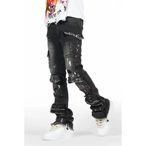 Orien Black Painter Stacked Flare Jean