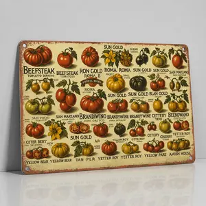 "Vintage Heirloom Tomato Varieties Chart" Metal Sign, Retro Gardener Kitchen & Farmhouse Decor, 8x12 Inch