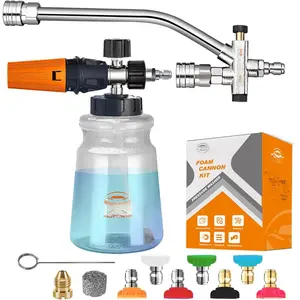 Washer  Cannon with Dual Connector Accessory, 7  Washer Sprayer Nozzles, Double Tip Attachment For Soap Cannon, 1/4" Quick Connect