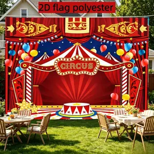 2D Flat 1PC Polyester Circus Backdrop Red Gold Stage Decor for Indoor & Outdoor Themed Party, Fun Gathering, Photo Booth, Wall Decor, Home Decoration, Event Background, Available in Multiple Sizes