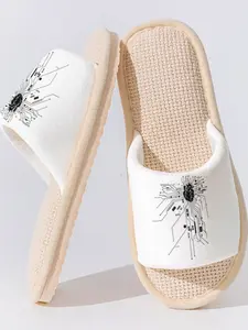 Breathable Linen Slippers, Asymmetrical Design, Non-Slip Sole, Casual Home Footwear, All-Season Comfort Shoes
