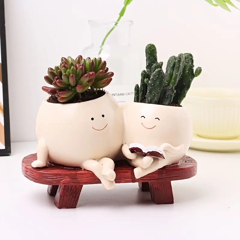 Cute Smiley Face Flower Pot, Creative Succulent Planter for Outdoor Garden, Courtyard, Room Decoration, New Design, Perfect for Home Decor, Resin Plant Pot, Outdoor Planters