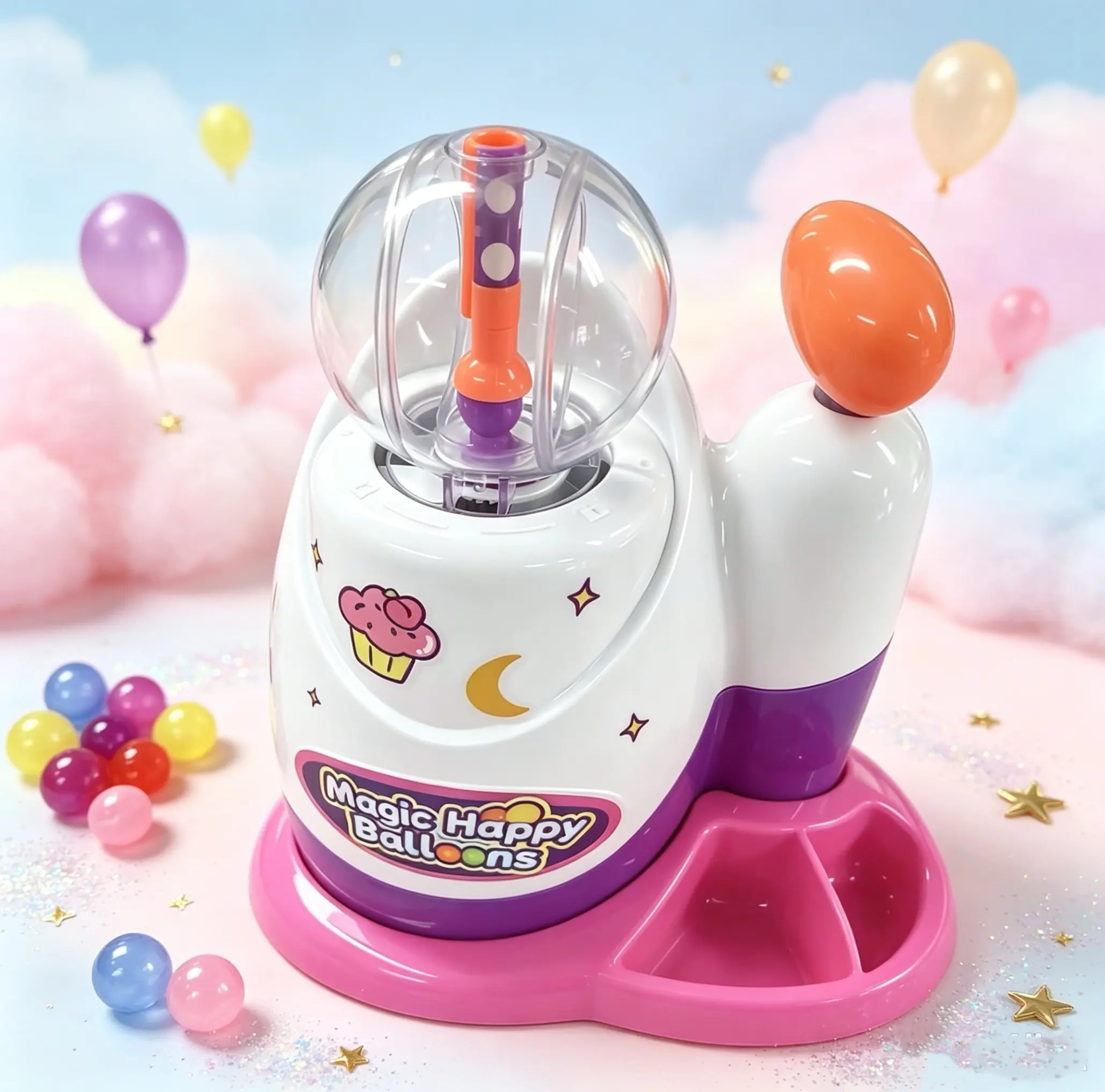 Magic Happy Balloons - Fun Balloon Filler Machine with Cupcake Design and Colorful Balloons for Kids
